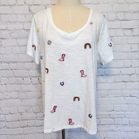 Lucky Brand Tops - LUCKY BRAND Cowgirl Short Sleeve Embroidered Cotton T-Shirt--NWT--1X